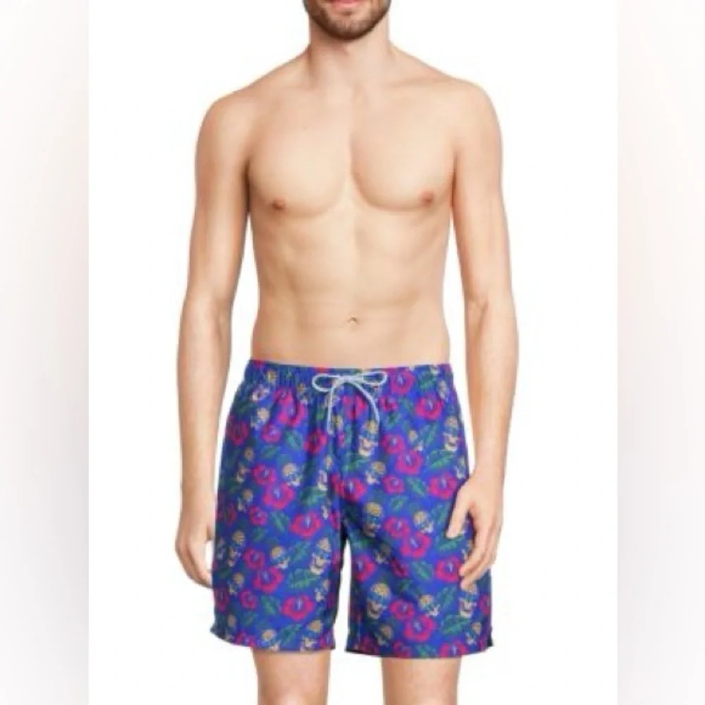 Tailorbyrd Blue Floral Skull pineapple  Swim Shorts